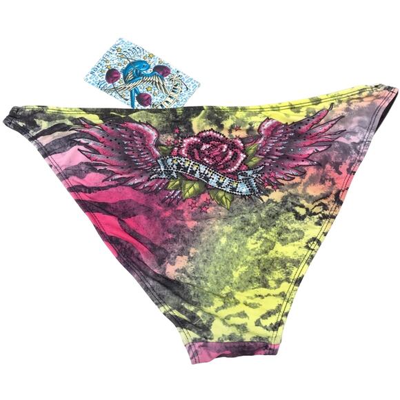 Sinful by Affliction Hydrogen Swimsuit Bikini Bottom Pink Green Size X-Large - Picture 4 of 7